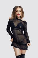 Комплект Glossy Sheril платье сетка, лиф и трусики из материала Wetlook