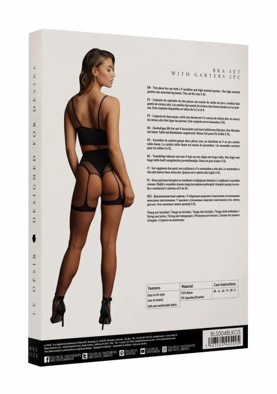 Эротический комплект Le Desir Bliss (бра + трусики с гартерами) - Черный