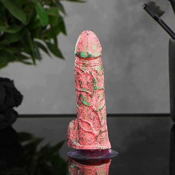 Мыло 18+ в виде пениса на присоске с блестками (цвет в ассортименте) - Розовый