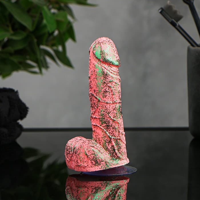 Мыло 18+ в виде пениса на присоске с блестками (цвет в ассортименте) - Розовый