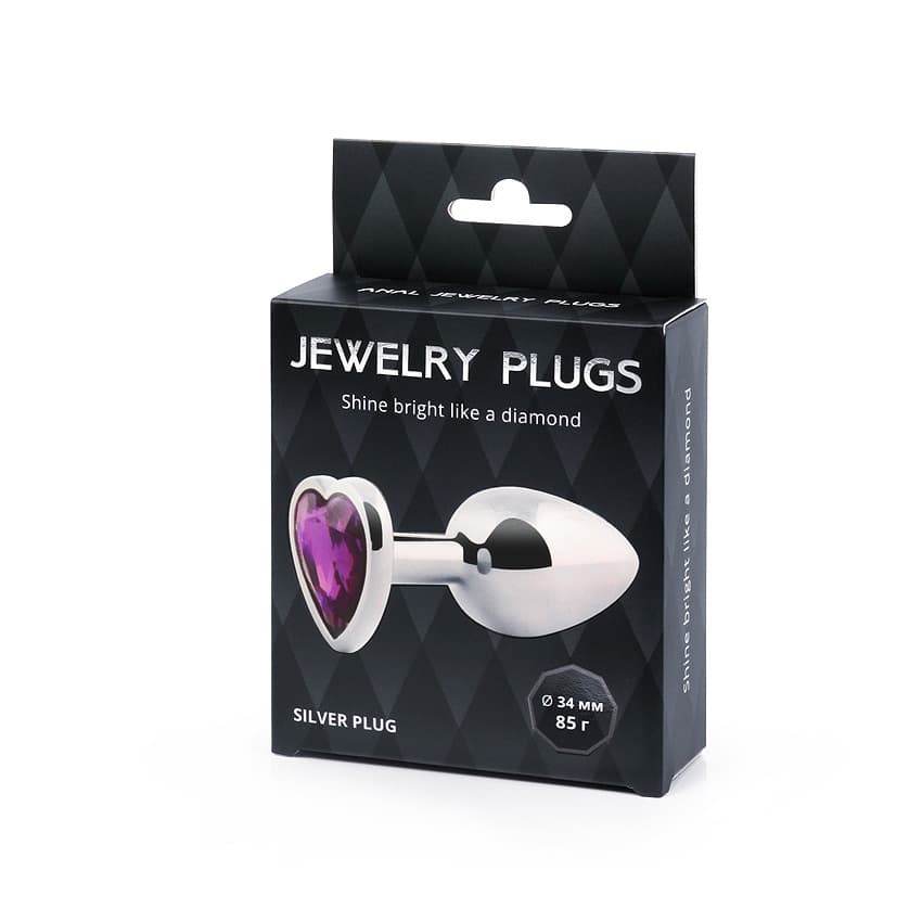 Анальная пробка ANAL JEWELRY PLUGS с кристаллом в виде сердечка - Серебряный/Фиолетовый Анальная пробка ANAL JEWELRY PLUGS с кристаллом в виде сердечка - Серебряный/Фиолетовый