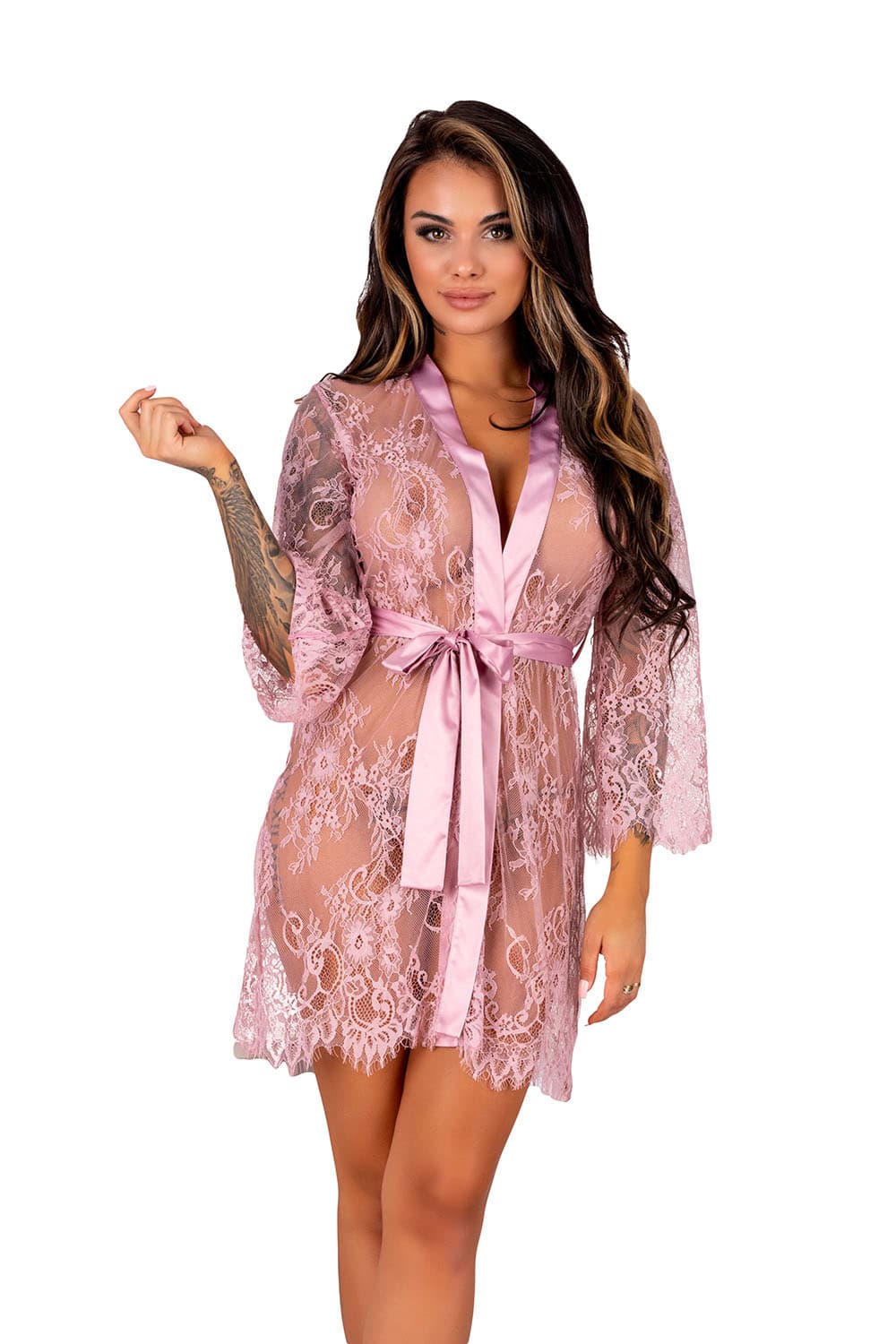 Кружевной пеньюар Szlafrok LivCo Corsetti Fashion - Нежно-розовый (Размер S/M) Кружевной пеньюар Szlafrok LivCo Corsetti Fashion - Нежно-розовый (Размер S/M)