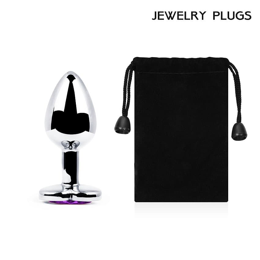 Анальная пробка ANAL JEWELRY PLUGS с кристаллом в виде сердечка - Серебряный/Фиолетовый Анальная пробка ANAL JEWELRY PLUGS с кристаллом в виде сердечка - Серебряный/Фиолетовый
