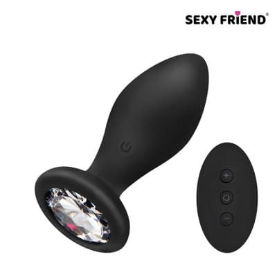 Ананльная пробка Sexy Friend с вибрацией и кристаллом - Черный (М) Ананльная пробка Sexy Friend с вибрацией и кристаллом - Черный (М)