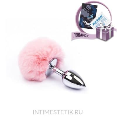 Металлическая пробка с хвостиком Пикантные штучки - Серебряная с персиковым хвостиком Металлическая пробка с хвостиком Пикантные штучки - Серебряная с персиковым хвостиком