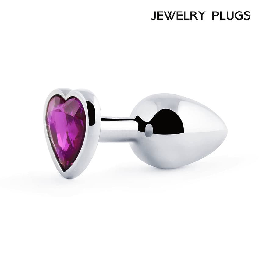 Анальная пробка ANAL JEWELRY PLUGS с кристаллом в виде сердечка - Серебряный/Фиолетовый Анальная пробка ANAL JEWELRY PLUGS с кристаллом в виде сердечка - Серебряный/Фиолетовый