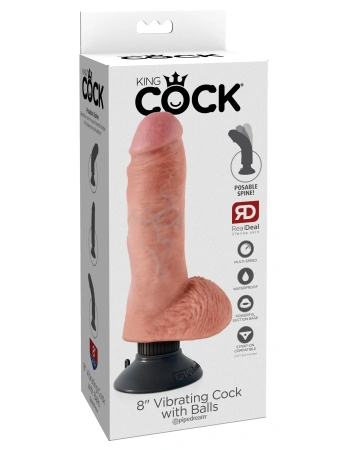 Гибкий фаллоимитатор с мошонкой King Cock 8 Vibrating Cock с вибрацией