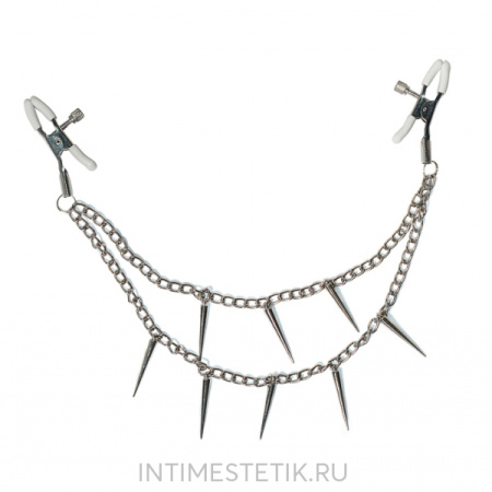 Зажимы на соски на двойной цепи с шипами PARTY HARD SPIKY Зажимы на соски на двойной цепи с шипами PARTY HARD SPIKY