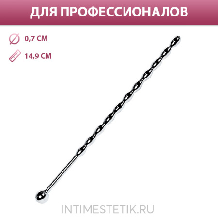 Длинный металлический уретральный плаг с шариком TOYFA Metal