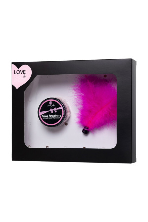 Комплект съедобная пудра для тела SECRET PLAY STRAWBERRY (Клубника) + перо