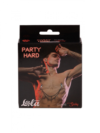 Зажимы на соски на двойной цепи с шипами PARTY HARD SPIKY Зажимы на соски на двойной цепи с шипами PARTY HARD SPIKY