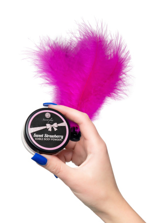 Комплект съедобная пудра для тела SECRET PLAY STRAWBERRY (Клубника) + перо