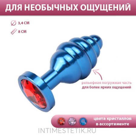 Рельефная анальная пробка ANAL JEWELRY PLUGS MEDIUM (Синяя)