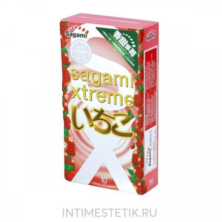 Презервативы SAGAMI Xtreme Strawberry, 10 шт. (аромат клубники)