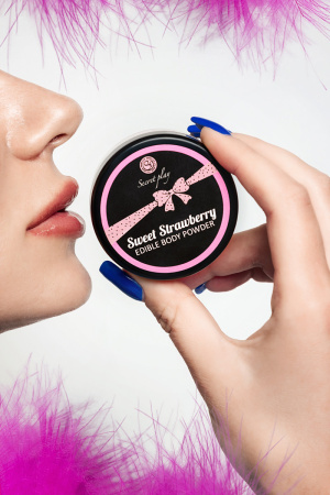 Комплект съедобная пудра для тела SECRET PLAY STRAWBERRY (Клубника) + перо