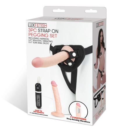 Комплект Lux Fetish: трусики для страпона, 2 фаллоимитатора, фиксирующие колечки, пульт ДУ