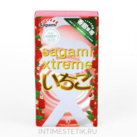 Презервативы SAGAMI Xtreme Strawberry, 10 шт. (аромат клубники)