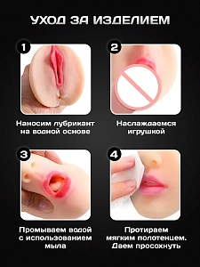 Компактный мастурбатор 2в1: ротик и вагина Foxy