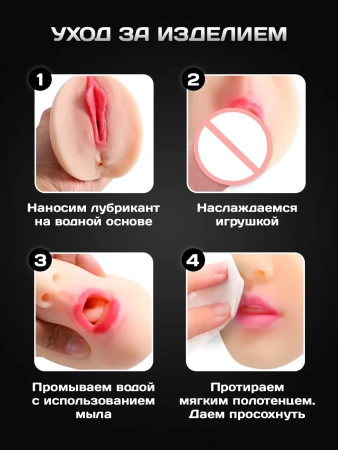 Компактный мастурбатор 2в1: ротик и вагина Foxy