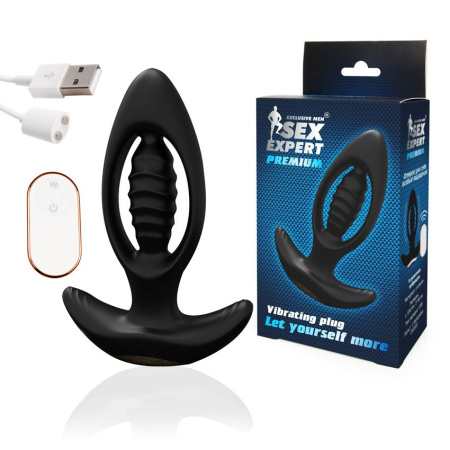 Анальный плаг с вибрацией, пультом ДУ и расширением Sex Expert Premium (M)