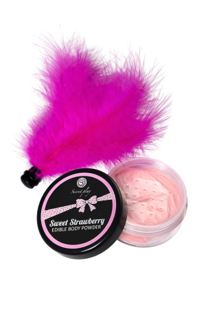 Комплект съедобная пудра для тела SECRET PLAY STRAWBERRY (Клубника) + перо